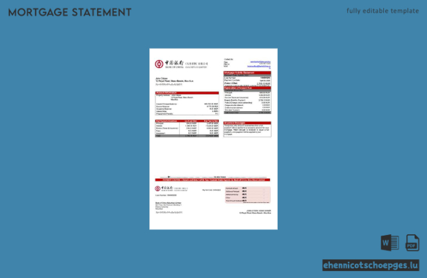 Hypothekenabrechnung der Bank of China Mauritius Limited (Word- und PDF-Beispiel)